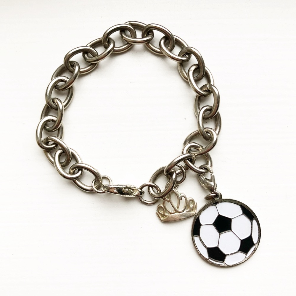 Vintage silver chain & soccer ball charm bracelet